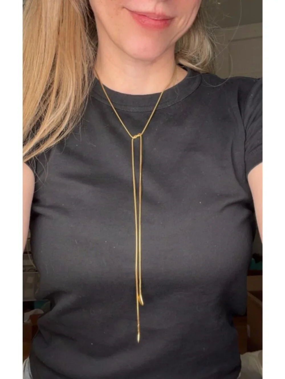 Tiffany & Co. 18k Ginkgo Leaf Tie Necklace Omega Chain 35in 21g Vintage Gold